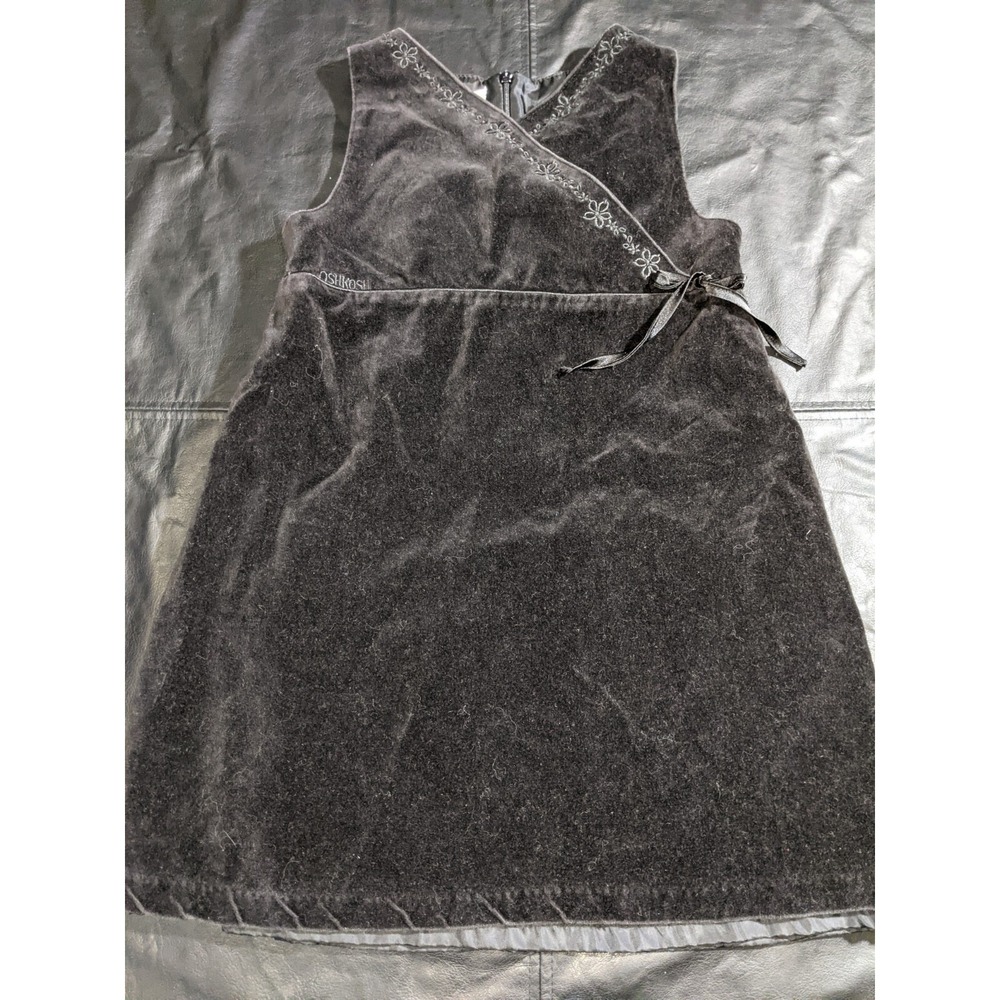 Oshkosh Girls Black Velvet Dress Size 6 Lined Bow Accent Criss Cross Front